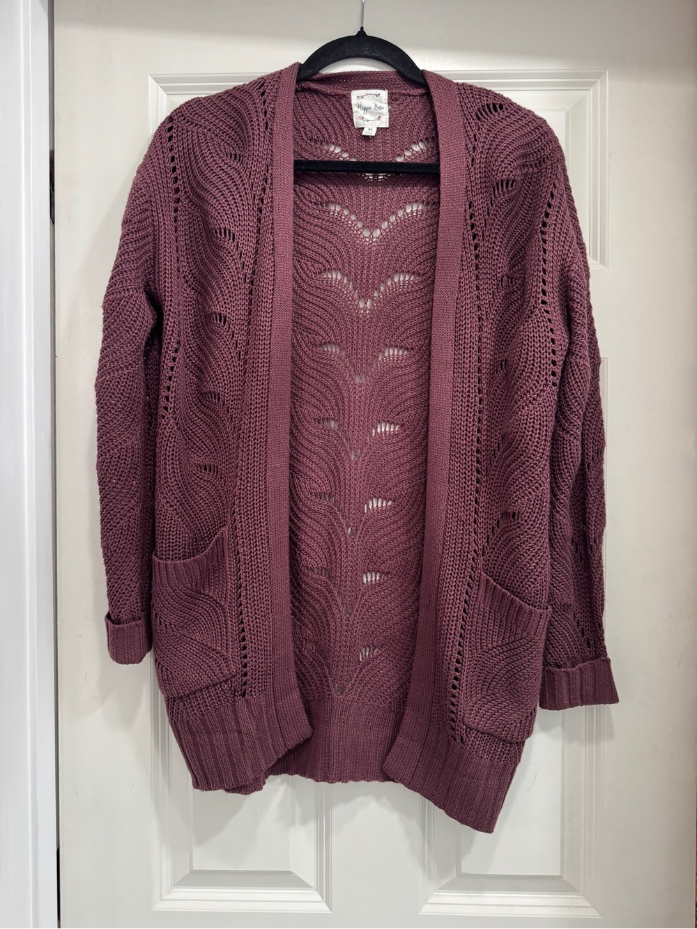 Hippie Rose Open-Front Knit Cardigan in Dusty Mauve; cottagecore bohemian cute